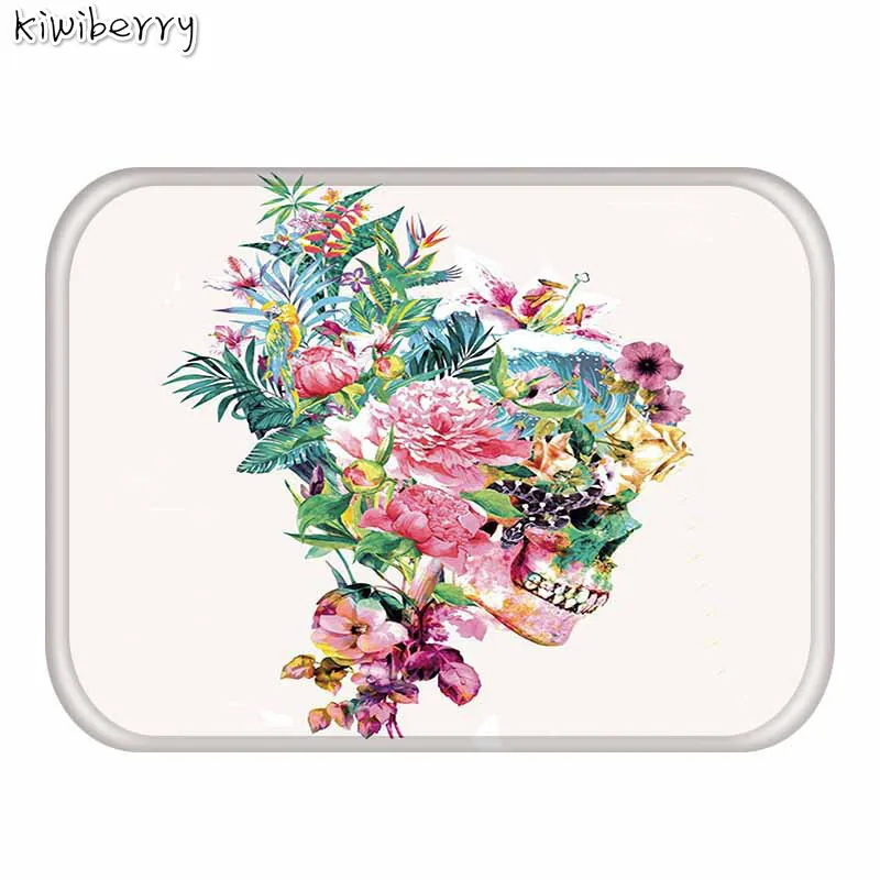

Tropical Entrance Area Rug Waterproof Skull With Flower Pattern Carpet For Kitchen Bathroom Tapete Tapis Robot De Cocina