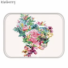 Tropical Entrance Area Rug Waterproof Skull With Flower Pattern Carpet For Kitchen Bathroom Tapete Tapis Robot De Cocina