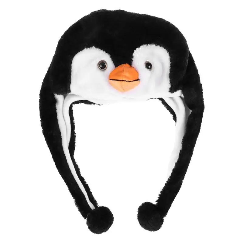 

Adorable Penguin Plush Animal Hat Winter Aviator Style Earflap Cartoon Cap Hood Hat Performance Accessory for Adults Children