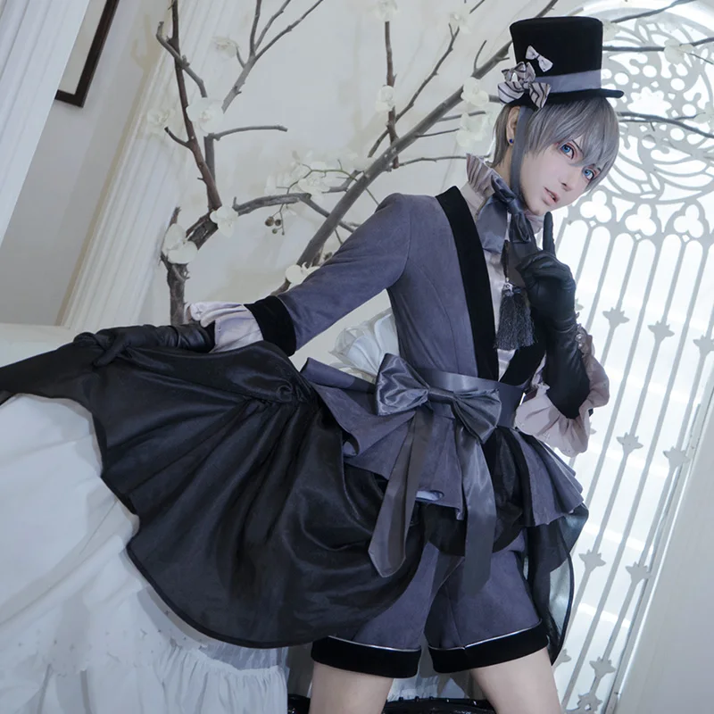 {Сток} Ciel Phantomhive Black Butler Аниме Косплей Ciel Twins комплект с лилиями карнавальный костюм со шляпой hollween Костюм подарок на год