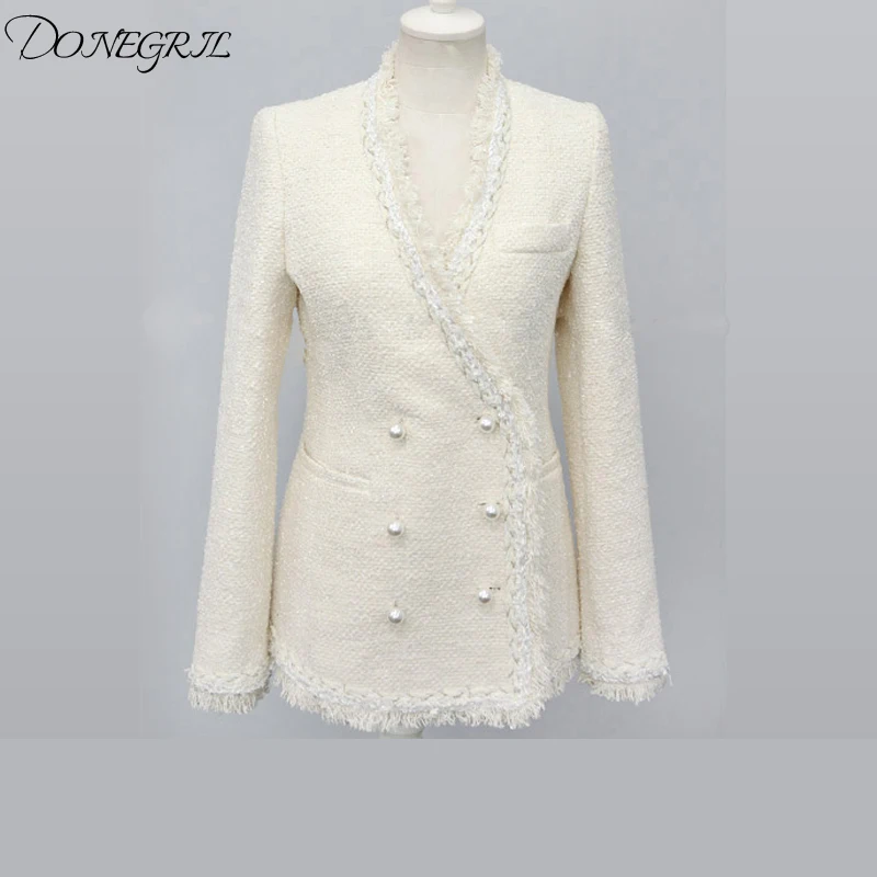 

2019 spring and autumn new white tweed jacket female short section Korean version of the thick long-sleeved jacket