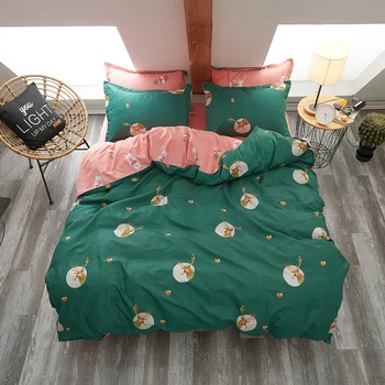 

Deer cartoon Blackish green bedding sets Printed quilt cover Bed Linen pillow cases pink bed sheets comfortable bedclothes