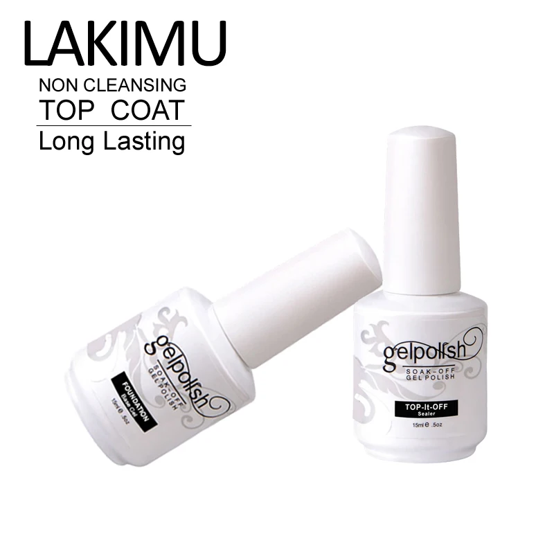 

LAKIMU 15ml Top Coat Base Coat Non-Cleasing Uv Gel Polish Soak Off Finish Nail Gel Polish Long-Lasting Nail Gel Varnishes