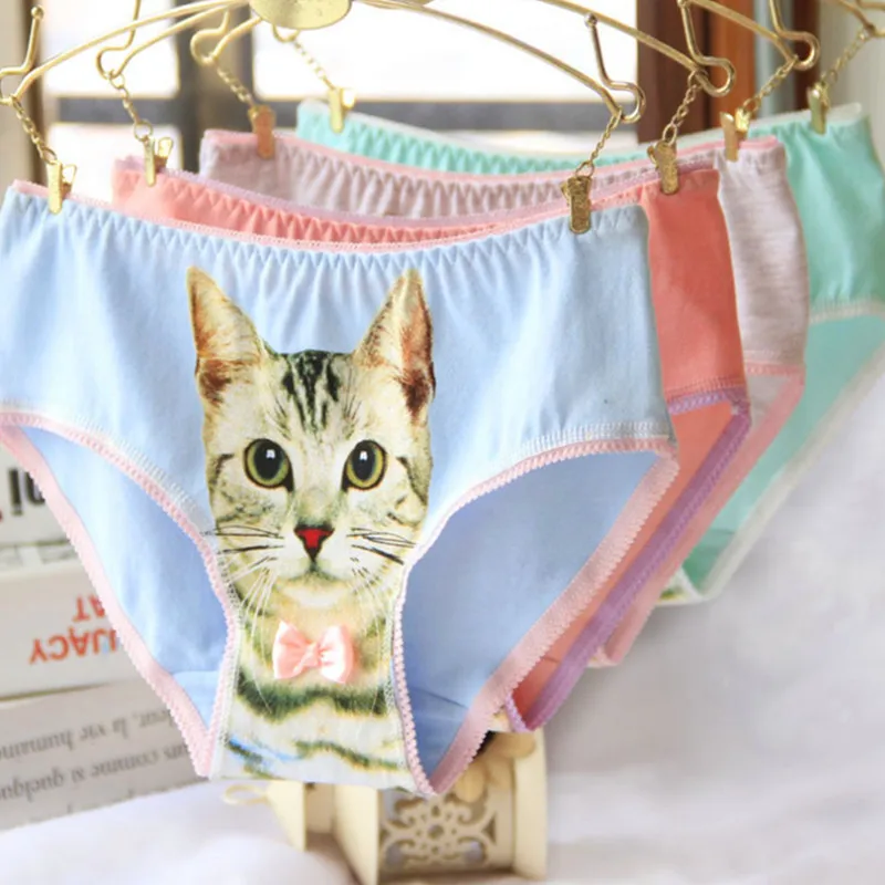 

Sexy Cats 3D Cats Pattern Cotton Briefs Personality Cartoon Cats Ladies Panties Underwear Cotton Cats Panty Fashion Female Brief