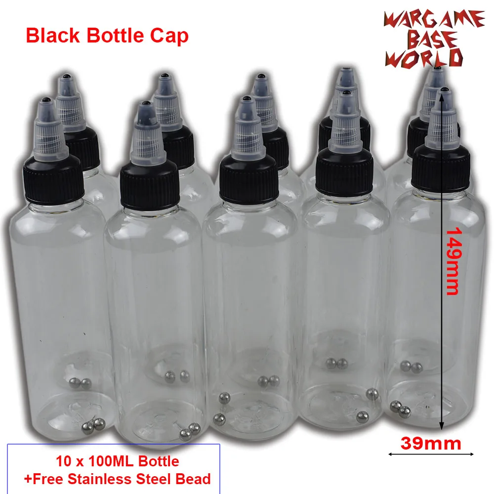 Черная бутылка накидка-модель краски Бутылка Для Смешивания Краски бутылки для хранения с смешивания из нержавеющей стали мяч хобби - Цвет: 10X100ML