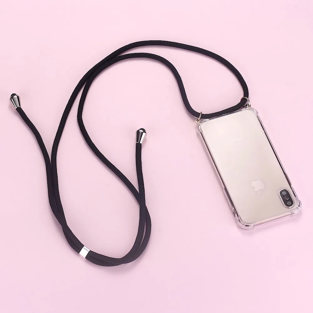 Ремешок, шнур, цепочка для телефона, для девочки, ожерелье, ремешок, мобильный чехол для телефона, для переноски, чехол, чтобы повесить для iPhone 11 Pro XS Max XR X 7Plus 8Plus - Цвет: Black