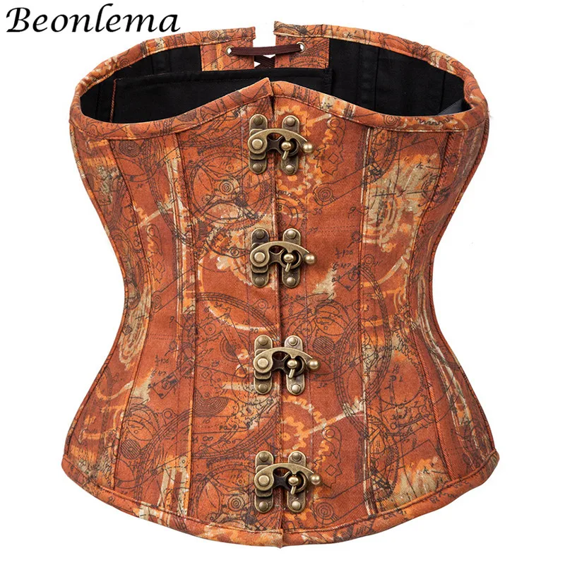 

Steampunk Corset Gothic Bustier Tops Waist Corset Vintage Underbust Retro Corselet Women Corsetten Karset Female Tan