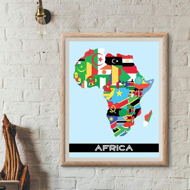 Африканский флаг, карта, минималистичный Современный арт, холст, постер, живопись, Карта Африки, Настенная картина, принт, украшение для дома, гостиной