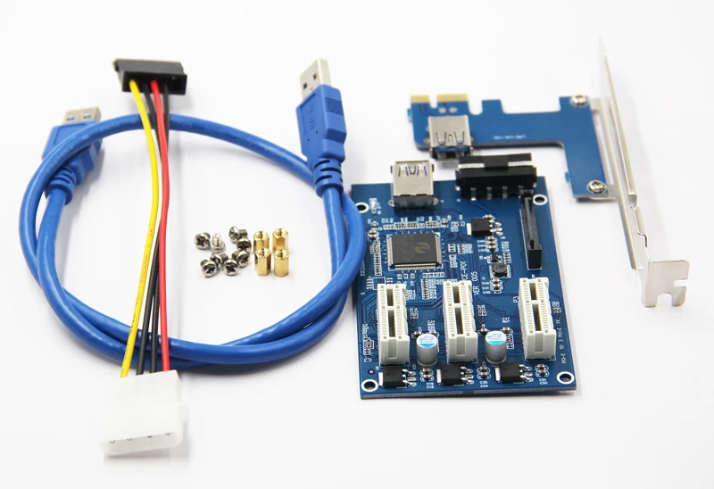

3 in 1 PCI Express PCI E 1X slots Riser Card PCI-E 1 to 3 Expansion Adapter 2 Layer PCB Board + 60cm USB 3.0 Cable for Mining