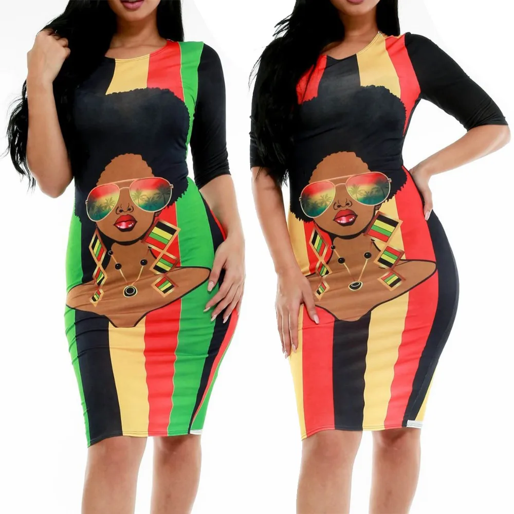 BAIBAZIN Африканская женщина платье мультфильм печати Аватар пятиточечный рукав