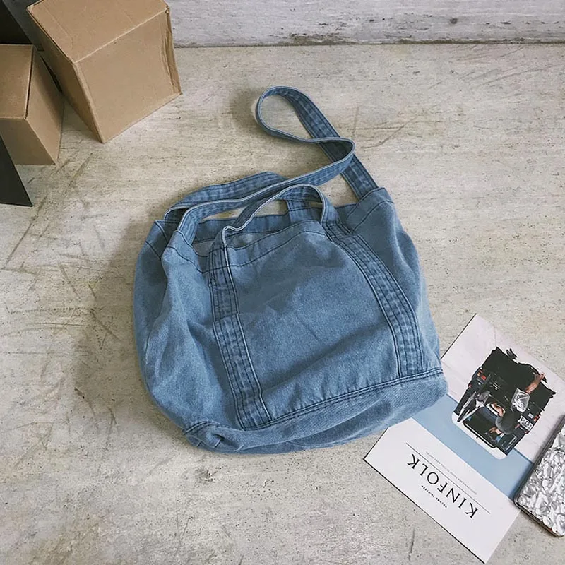 Горячая Распродажа Женская сумка через плечо джинсовая Большая вместительная простая винтажная Повседневная сумка через плечо стильная мягкая ткань KA-BEST - Цвет: Light-blue