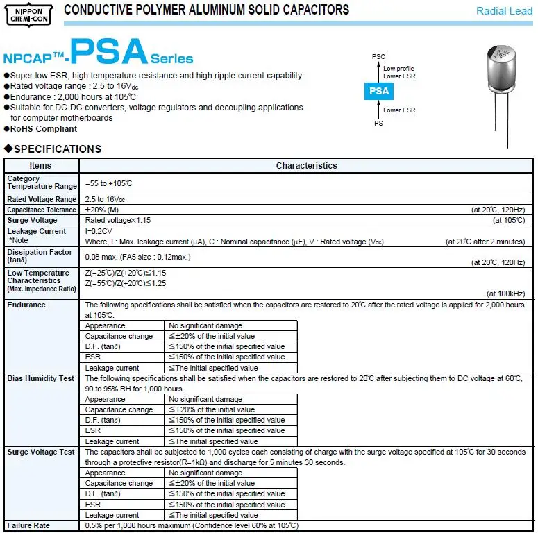 10 шт. 680 мкФ 2,5 V NCC PSA serires 8x11,5 мм супер низкий ESR 2.5V680uF для материнской платы VGA твердый конденсатор