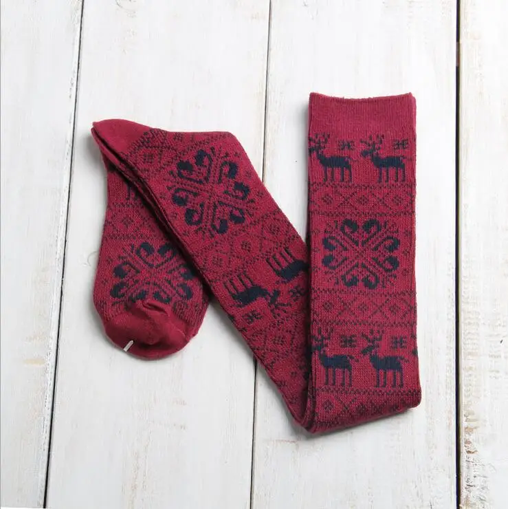 1 пара новых зимних хлопковых чулок для женщин и девочек женские винтажные чулки выше колена с рисунком оленя Рождественский подарок - Цвет: 4