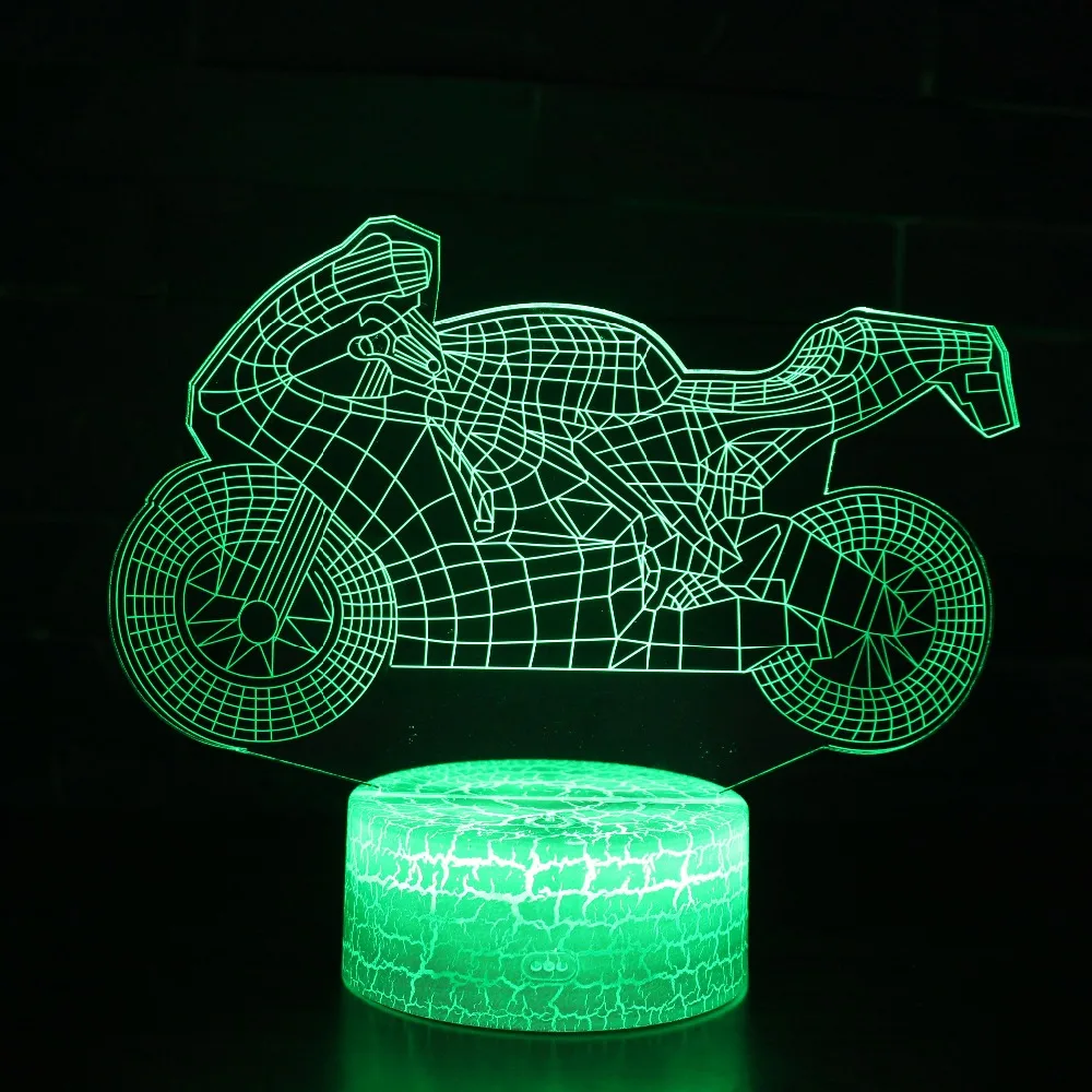 Цветной сменный гоночный мотоцикл мото велосипед Иллюзия светодиодный 3D Визуальный ночник креативная Спальня украшение свет Новинка лампа