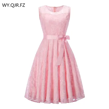 

OML503F#round collar Sleeveless Pink Bow Bridesmaid Dresses wedding party dress 2019 prom gown Ladies women's fashion wholesale