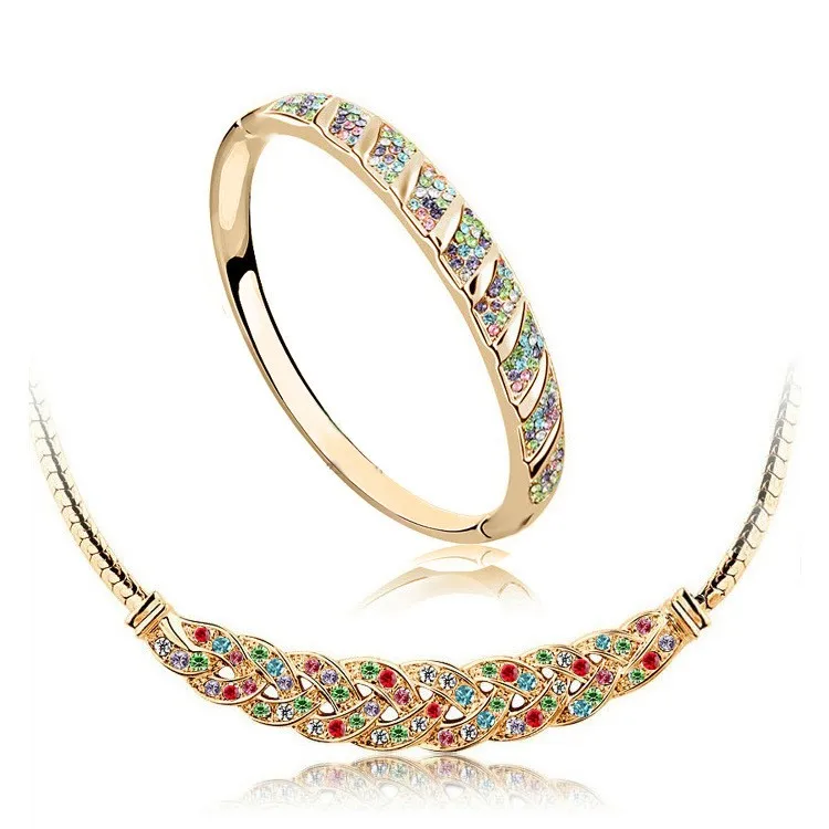 Bridal and Crystal Jewelry Sets austrian crystal 24k gold-color Snake chain for brides