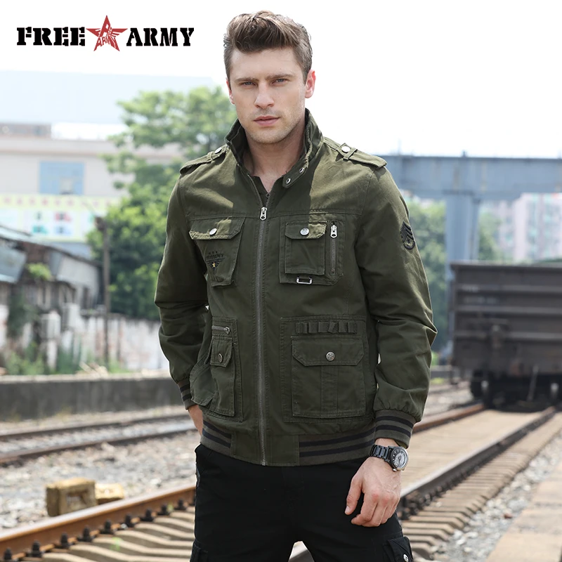 Армейская мужская куртка осень весна модная куртка в стиле милитари мужская одежда верхняя одежда с карманами однотонная армейская Зеленая Мужская куртка MS-6280