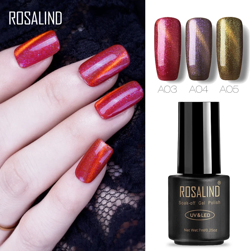 

ROSALIND Gel 1S Black Bottle 7ML Cat Eyes+Chameleon Magnet A01-12 Gel Nail Polish Nail Art Thermo UV&LED Soak-Off Bling