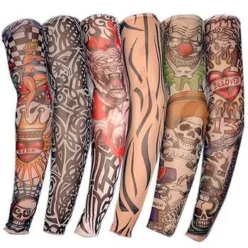 

Nylon stretchy fake temporary tattoo sleeve Skin protective design body stockings tatoos for cool men women tattoo arm warmer