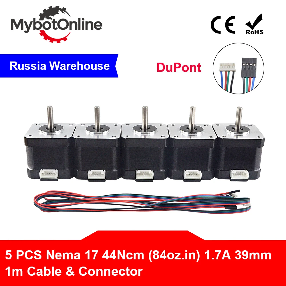 5 шт. Nema17 шаговый двигатель 39 мм Nema 17 42BYGH 1.7A (17HS4401S) 4-свинцовый для ЧПУ XYZ 3D принтер