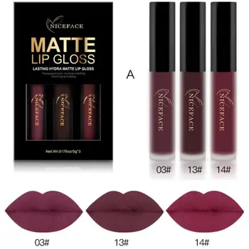 

3 Colors/Set Matte Liquid Waterproof Velvet Liquid Matte Lipstick Long Lasting Lip Gloss Cosmetics
