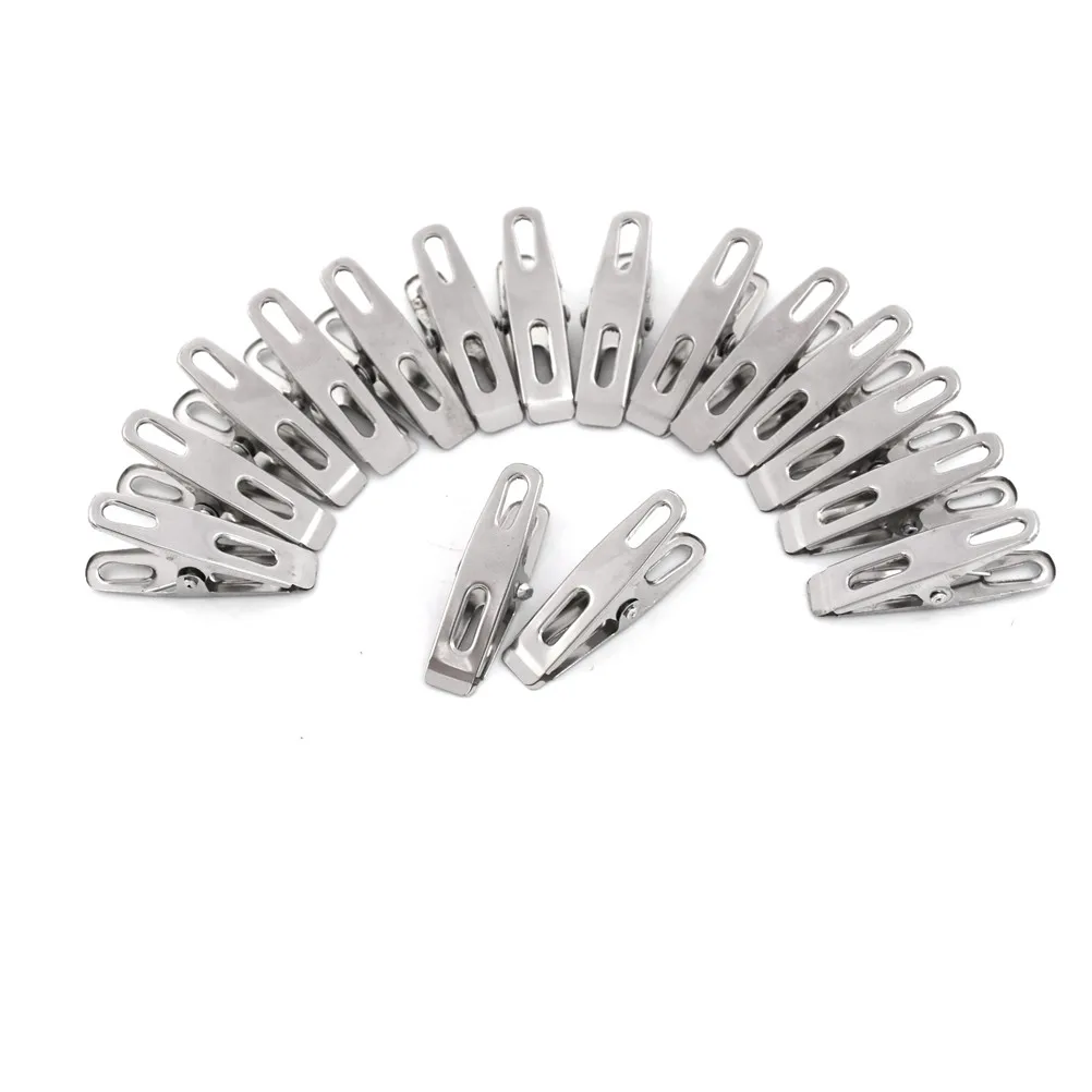 20pcs Clothes Pegs Stainless Steel Metal Clips For Coat Pants Laundry