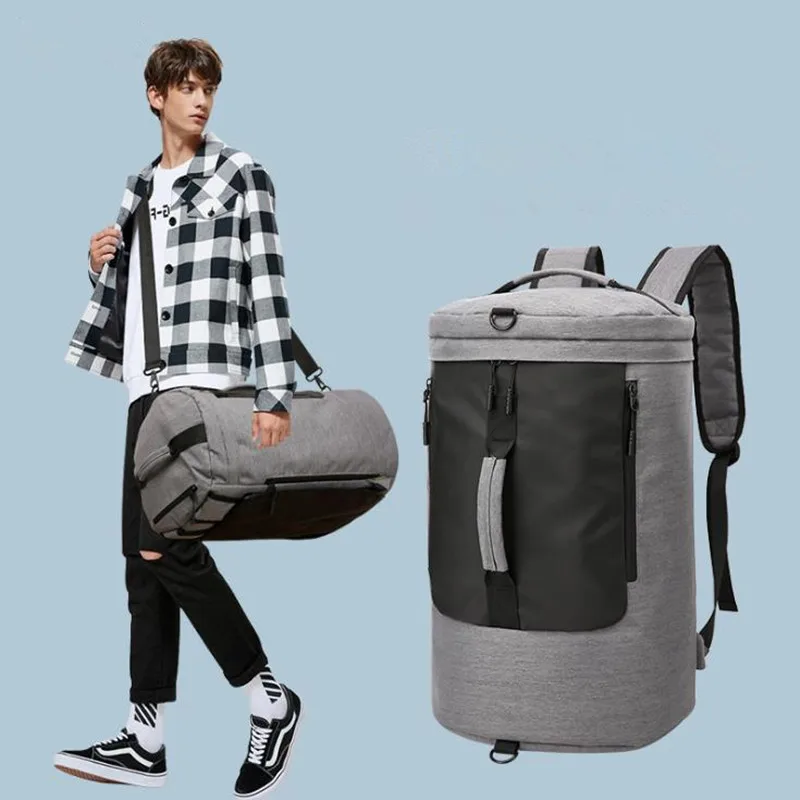 

2019 New Simple Large Capacity Practical Backpack Portable Men's Multi-function Travel Bag USB Canvas Cylinder Bag School Bag