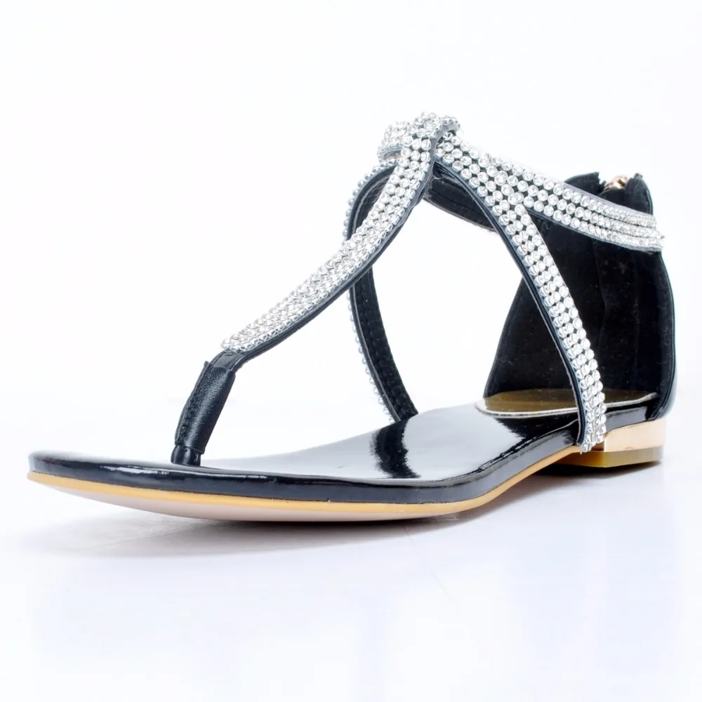 

2016 women summer shoes flip flop sandals Low thong sandal studded Rhinestone open toe Party Zip Fashion Square heel Solid PU