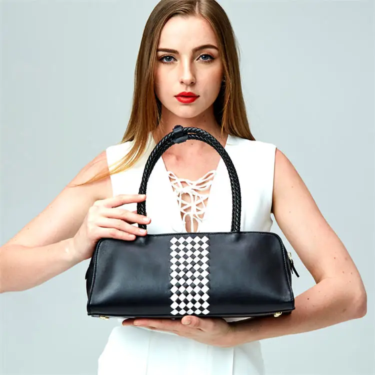 

New Fashion Knitting Design Women's Bag Top Layer Genuine Leather Elegance Top-Handle Bag Large Capacity Shoulder Bag #JDL6097
