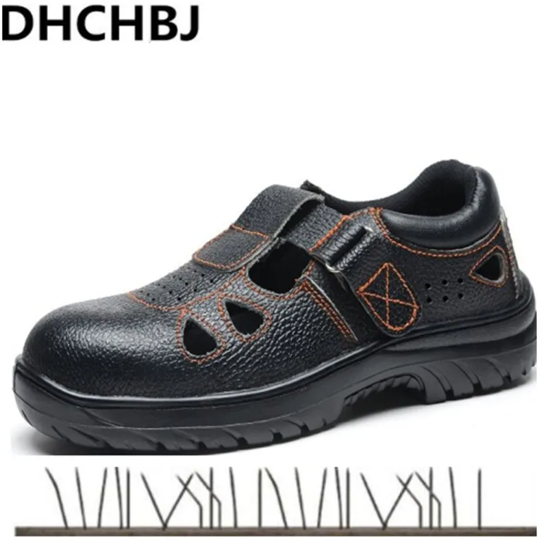 

Big Size 35-46 Men Work Safety Shoes Steel Toe Cap Steel Insole Genuine Leather Work Sandals Men Summer Safe Toe Work Shoes