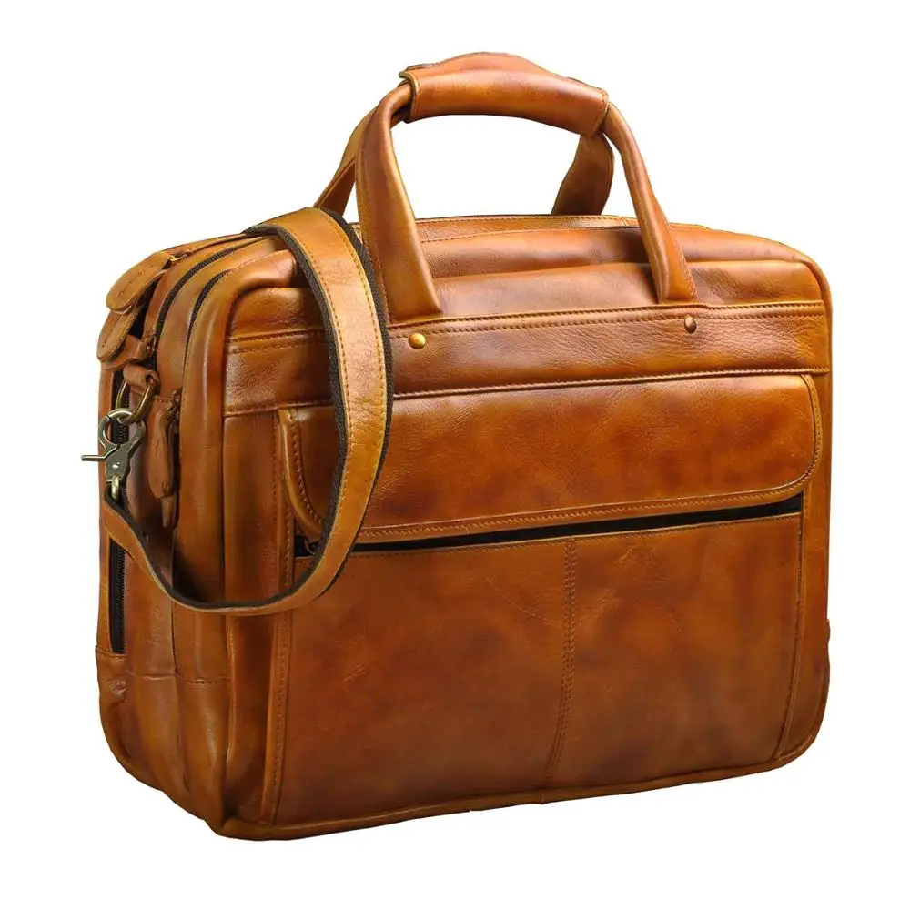 Мужской кожаный ретро модный портфель для путешествий Бизнес 15," чехол для ноутбука дизайн Attache сумка портфель B1001w - Цвет: light brown