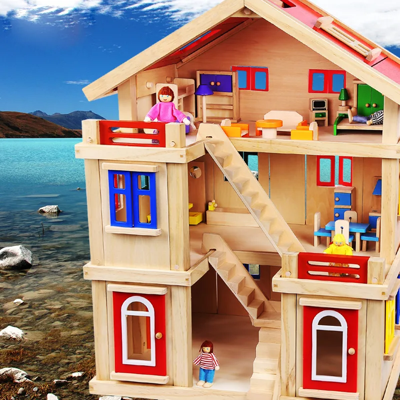 wooden dollhouse with garage