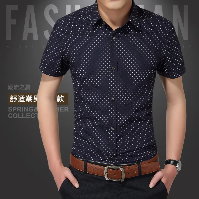 2018 جديد الرجال قمصان العلامة التجارية بدوره إلى أسفل طوق يتأهل رجل قميص أوم عارضة الصيف الشاطئ نقطة قميص قصير كم المطبوعة 5XL