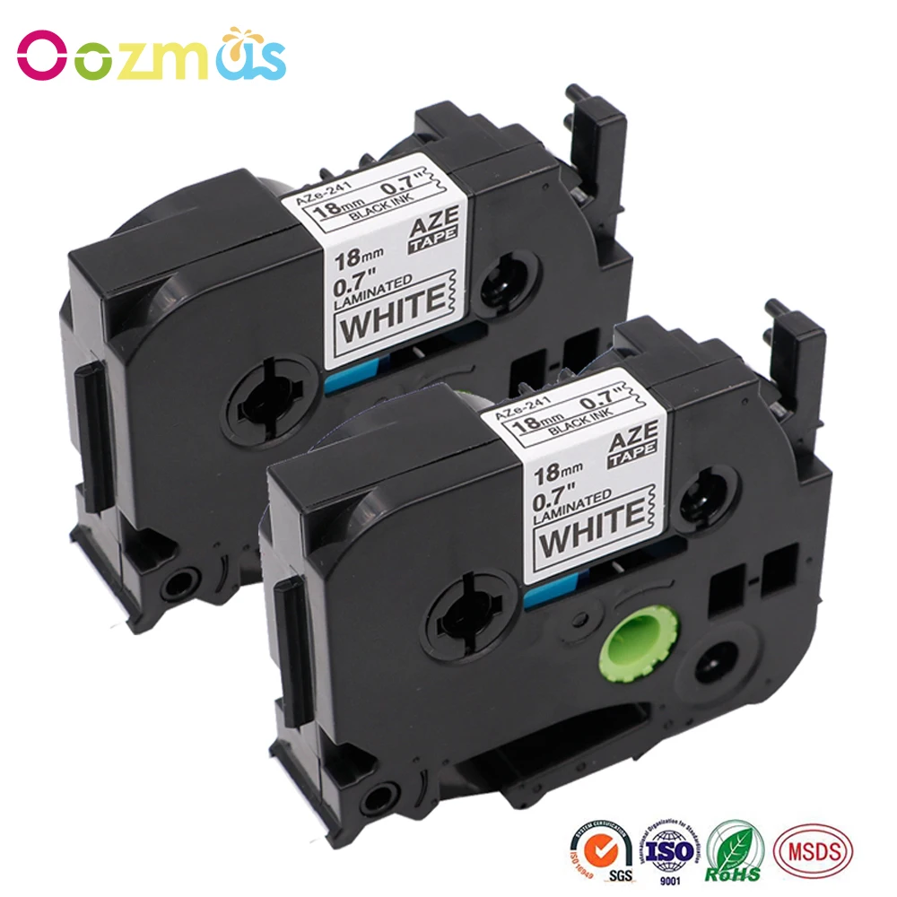 

Oozmas 2pcs 18mm tze241 labeing tapes compatible Brother label tape tze-241 for P-Touch printer ribbon black on white