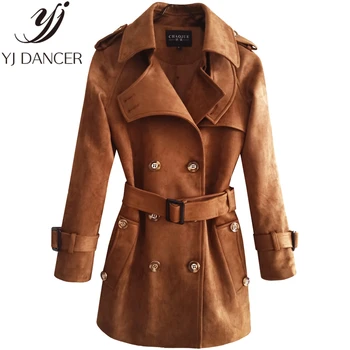

Double-Breasted Suede Windbreaker Female 2019 Spring Autumn Women's Coat Coat New Retro Deer Velvet Lapel Long Windbreaker