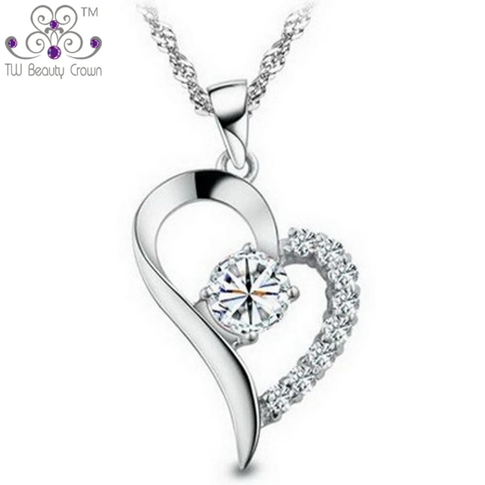

Elegant Korean Fashion Jewelry White AAA Cubic Zirconia Lady Heart Pendants For Women Young Girls 925 Pure Sterling Silver