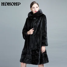 HDHOHP 2017 New Natural Mink Fur Coats Women Long With Hood Genuine Fur Parkas Thick Warm Winter Real Mink jackets Female