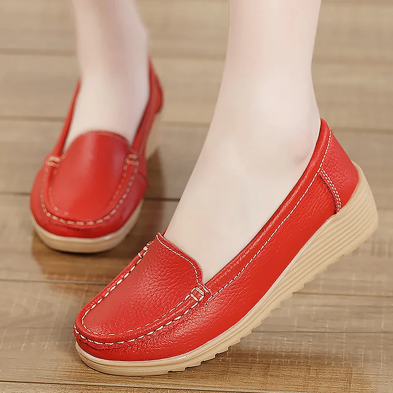 

Shoes women ladies shoes slip-on loafer genuine leather sewing superstar shoes shallow rubber hard-wearing zapatos mujer
