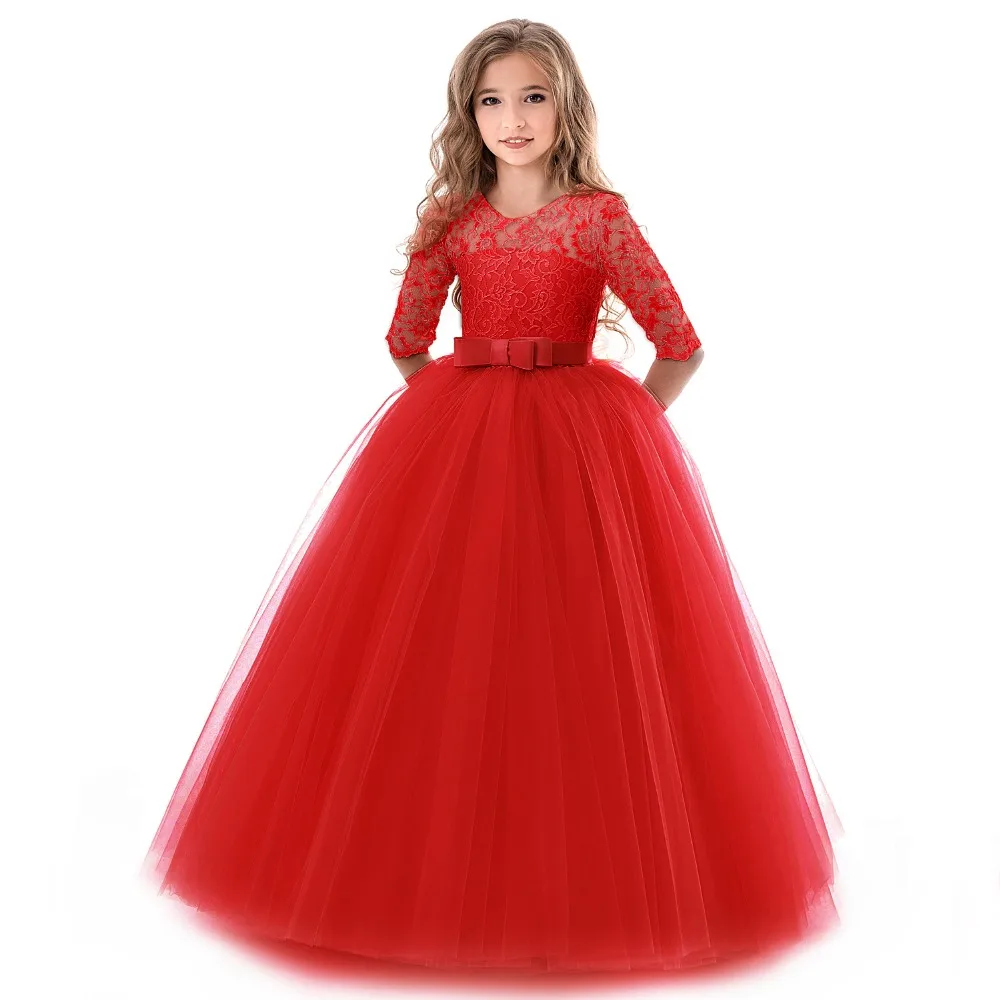 PaMaBa Deluxe Girls Christmas Dress - Party Wear Lace Frock, 3/4 Sleeve, Floor Length, Princess Style Ball Gown for Teens image 4