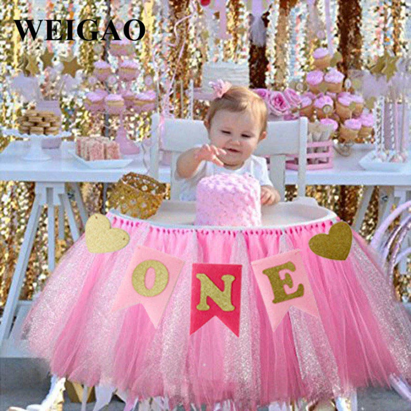 

WEIGAO 1 Set Pink/Blue "ONE" Garland Butting Banner 1 Year Old Baby Birthday Party Decoration Baby Shower Ornaments Supplies
