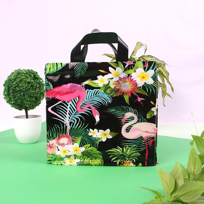 

High Quality Flamingo Gift Packaging Bags Plastic Shopping Bag with Handle Clothing Pouch