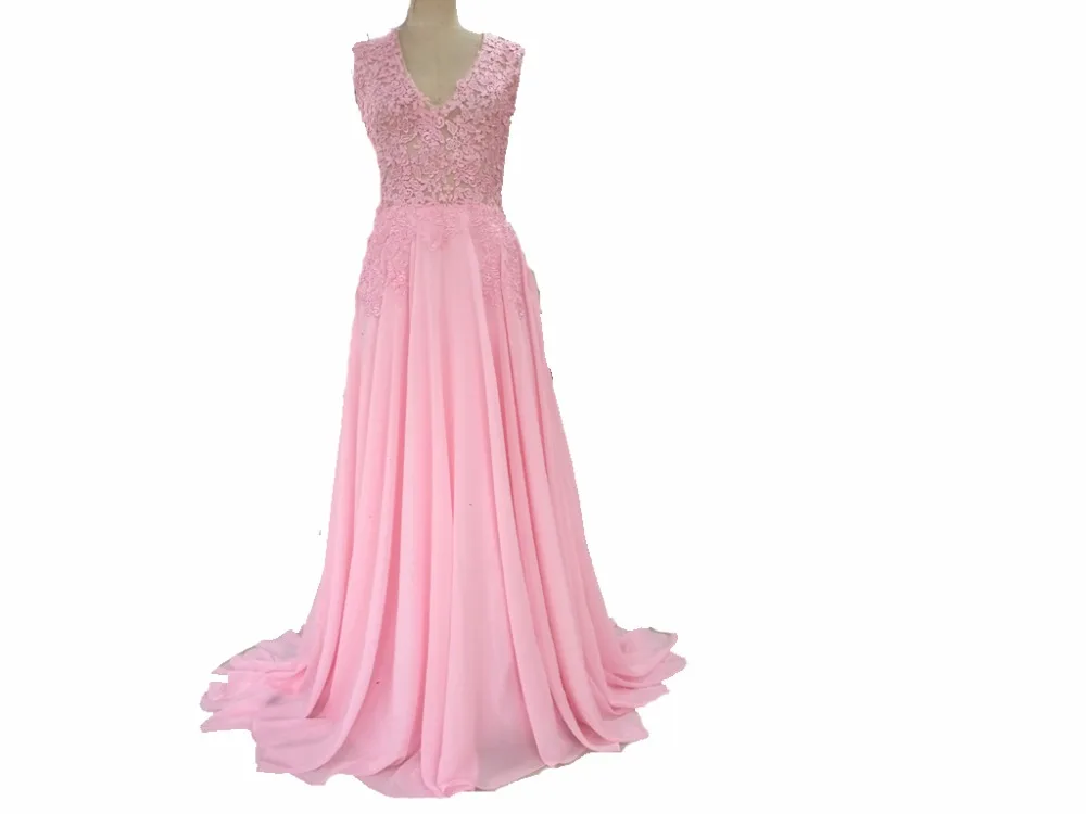 Bridesmaid Dresses Pink V Neck Floor length Court train Soluble lace Applique Beaded Chiffon Bridesmaid Dresses
