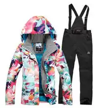 2016 High quality Winter Warm cotton dress Women Skiing Camouflage Jackets+Bib Pants Waterproof Snowboard suit sets
