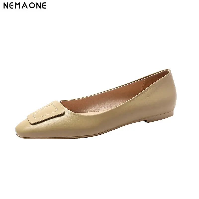 

NEMAONE 100% cow leather flats ladies shoes woman handmade casual girl's shoes large size 43