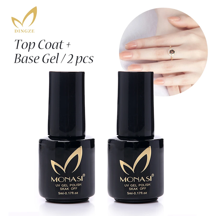 Monasi Base Gel+No Wipe Top Coat Foundation for UV Gel Polish Multi