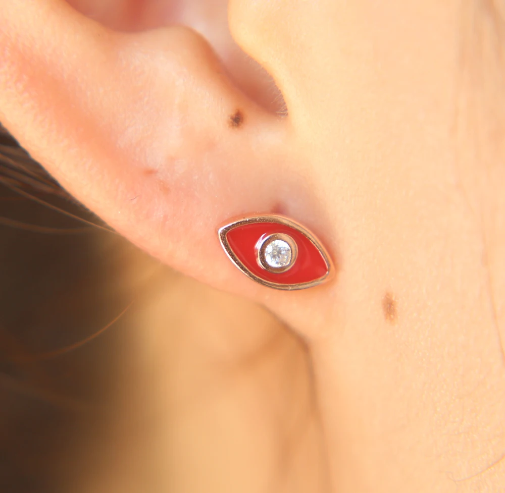 New Stylish Fashion Dainty Turkish Evil Eye Stud Earrings Fancy Red