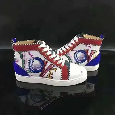 

Mens Sports Sneakers Rhinestones Crystal High Top Boots Shoes Casual Genuine Leather Lace Up Flats Black Red Sliver Bling