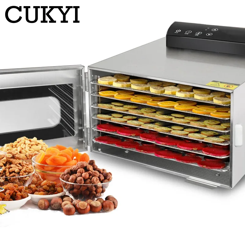 Cukyi 6 Bandejas Desidratador de Alimentos Secador de Desidratação de Frutas Lanches Erva Vegetal Máquina de Secagem de Carne em Aço Inox 110v 220v dos Eua e da ue
