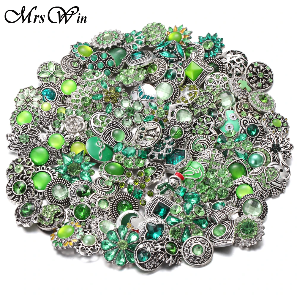 10pcs/lot New 18MM Snap Jewelry Mixed Green Rhinestone Flower Metal Buttons Fit 18mm Bracelet Bangle Earrings Necklace | Украшения и