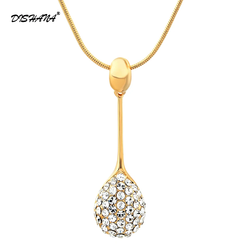 

New Elegant Rhinestone Droplet Hollow Design and Necklace Female Metal Type Drop Flash Jewelry Necklace Gift (X0016)